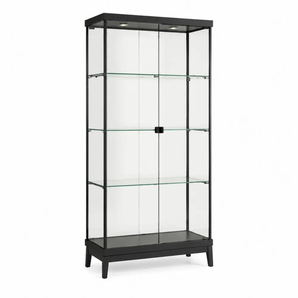 Vetrina in vetro temperato e metallo nero con illuminazione LED 180x80x40 cm
