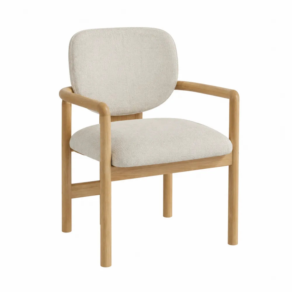 Sedia con braccioli in legno massello e tessuto beige