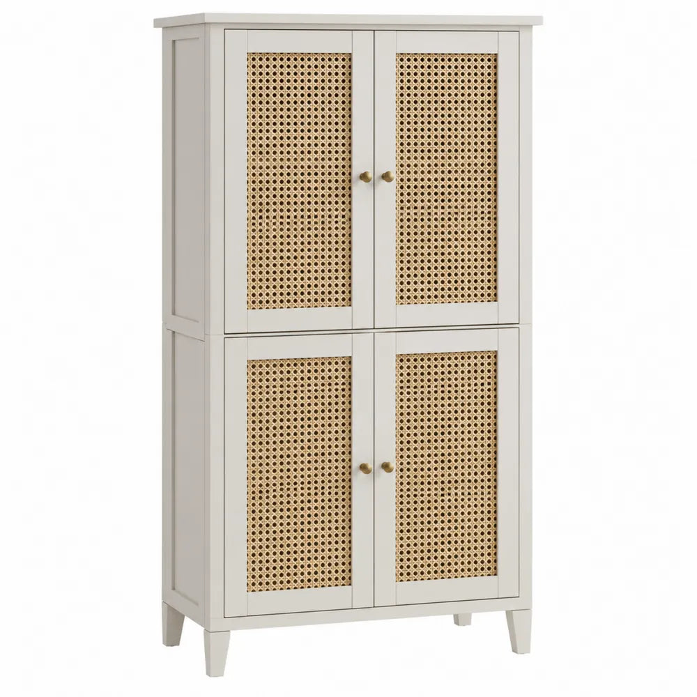 Armadio a 4 Ante in Legno e Rattan