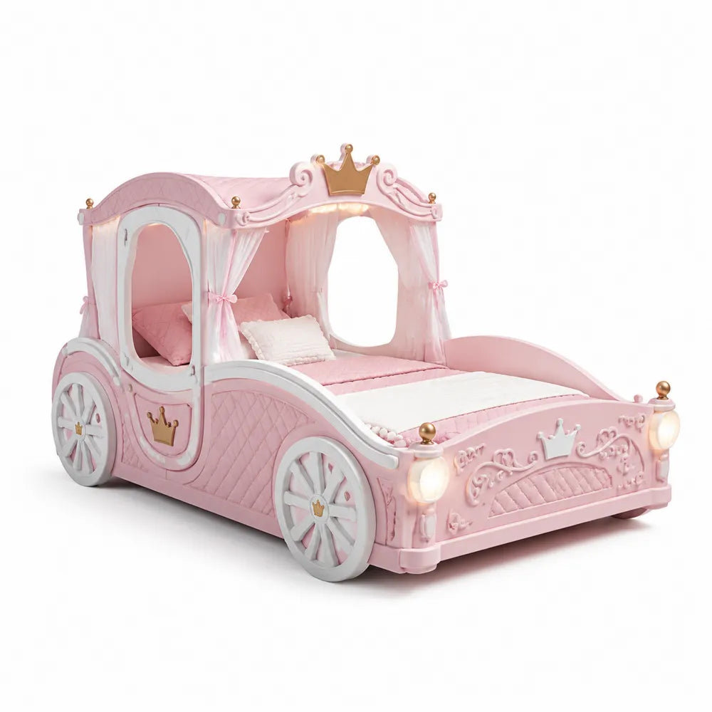 Letto a Carrozza per Bambini in Legno e PVC Rosa