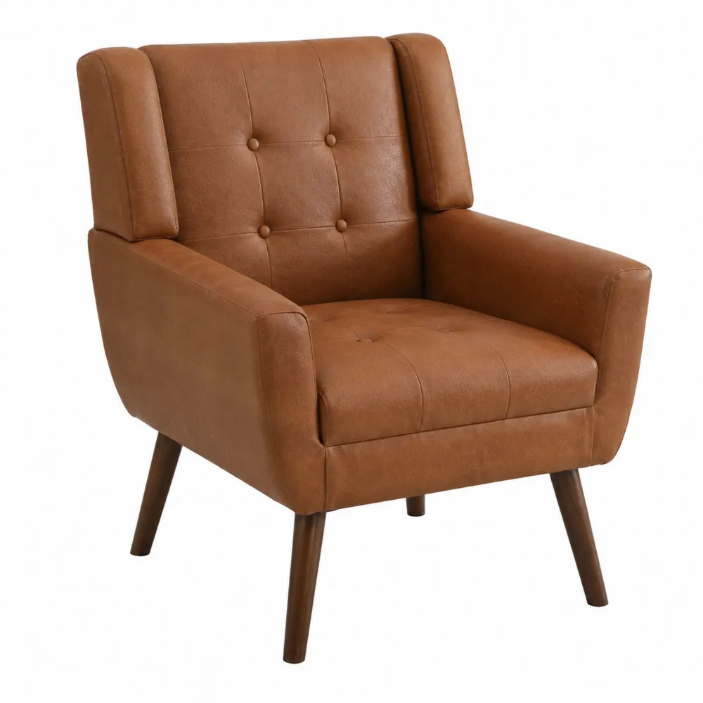 Poltrona in Pelle Sintetica Marrone con Gambe in Legno
