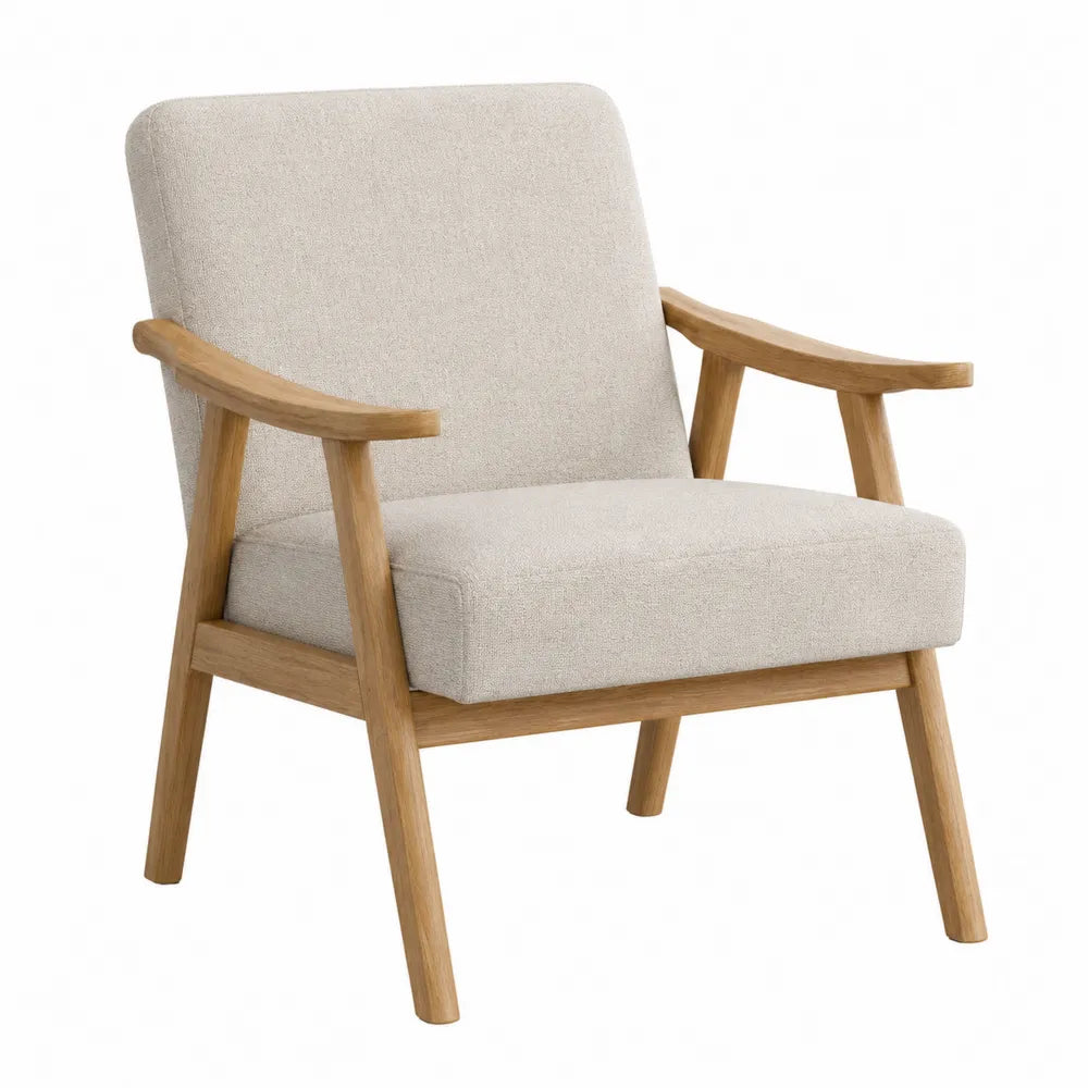 Poltrona in Legno e Tessuto Beige