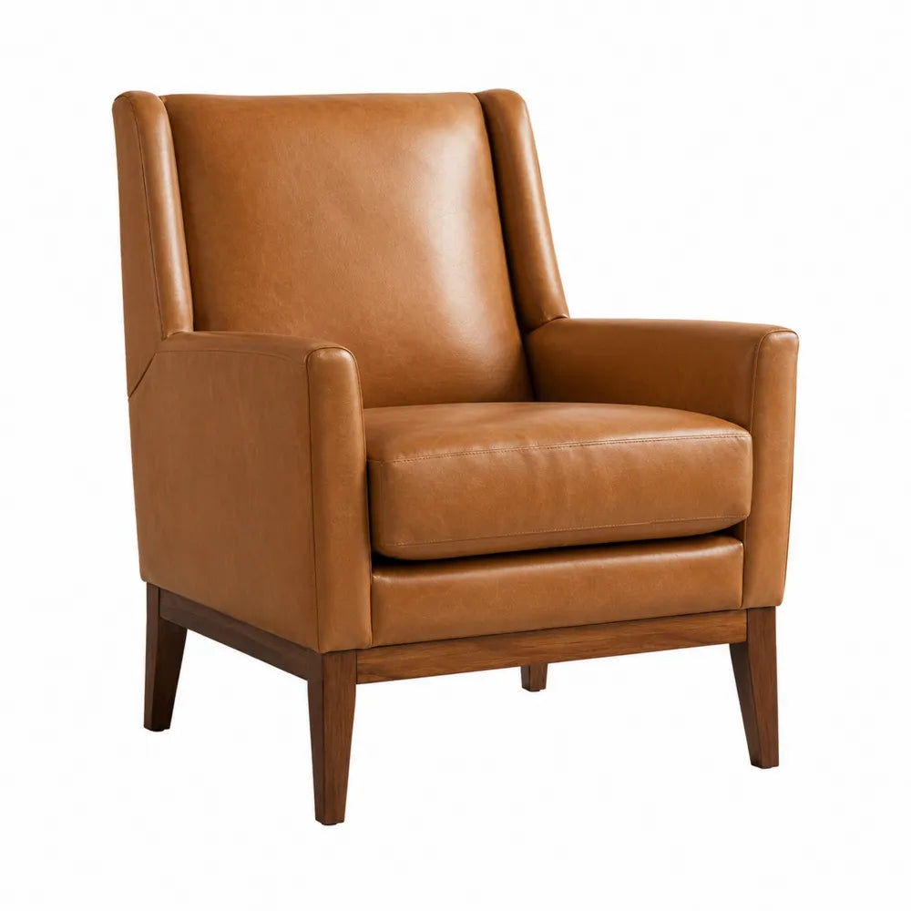 Poltrona in Pelle sintetica Marrone con Struttura in Legno Massello