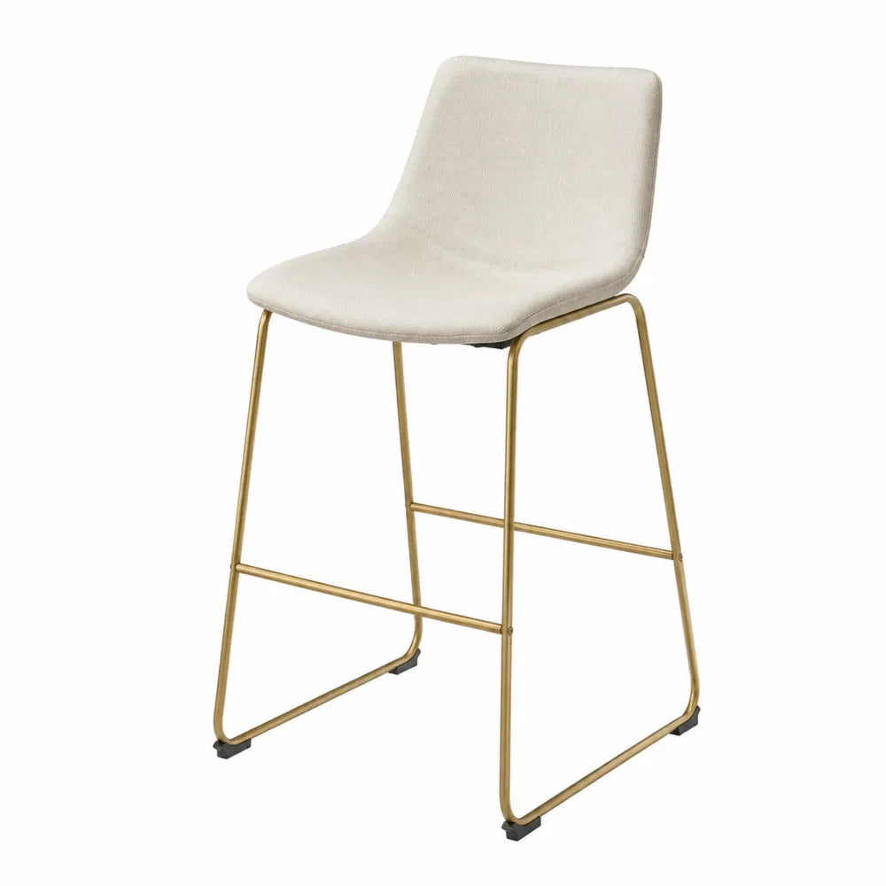 Sgabello in Tessuto Beige con Struttura in Metallo Oro