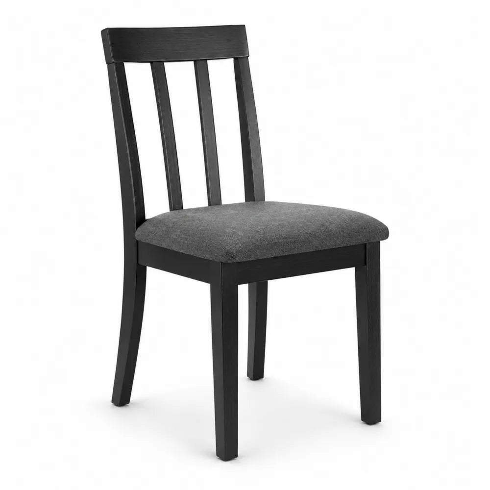 Sedia da pranzo in legno nero con seduta in tessuto grigio
