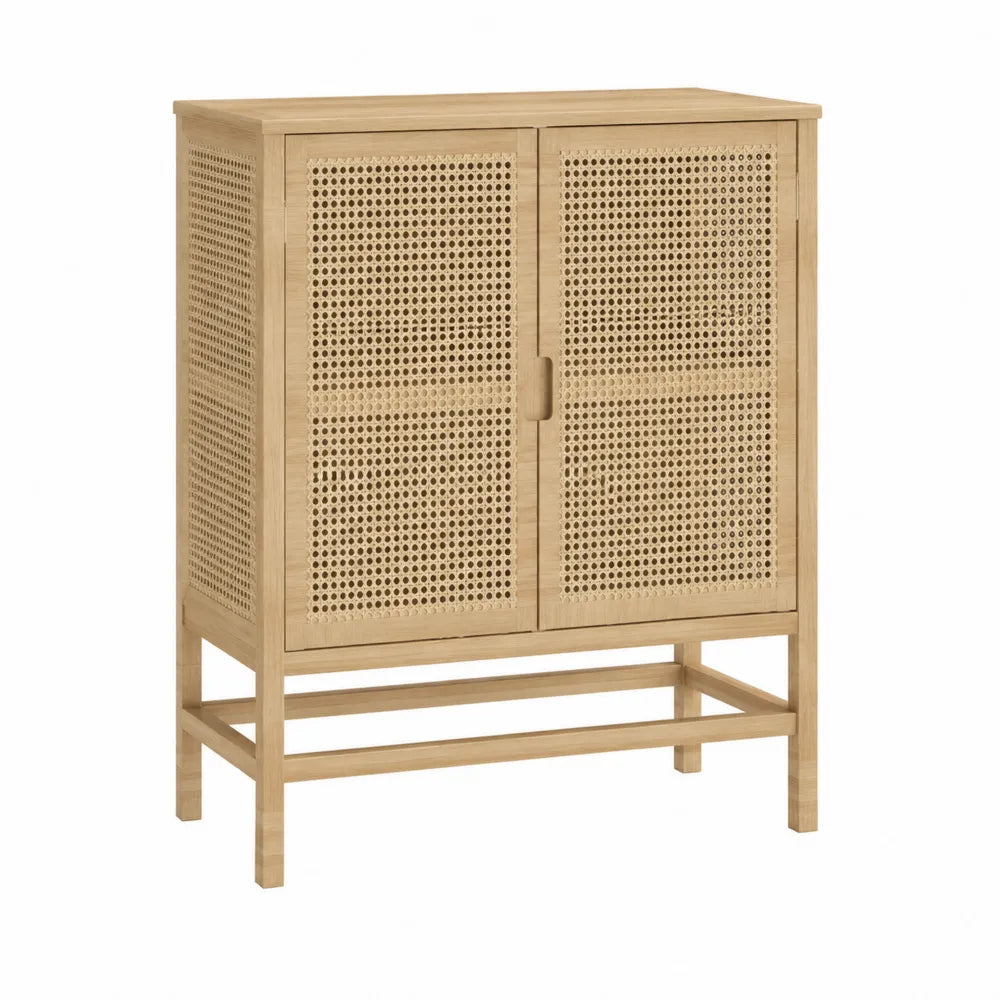 Credenza in Legno di Faggio con Ante in Rete di Paglia, 80x40x100 cm