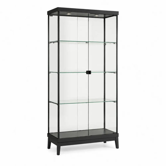 Vetrina in vetro temperato e metallo nero con illuminazione LED 180x80x40 cm