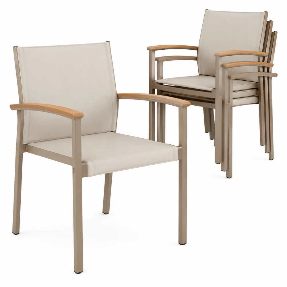 Set di 4 sedie impilabili in metallo e tessuto beige