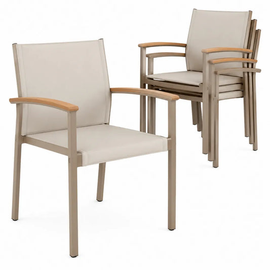 Set di 4 sedie impilabili in metallo e tessuto beige
