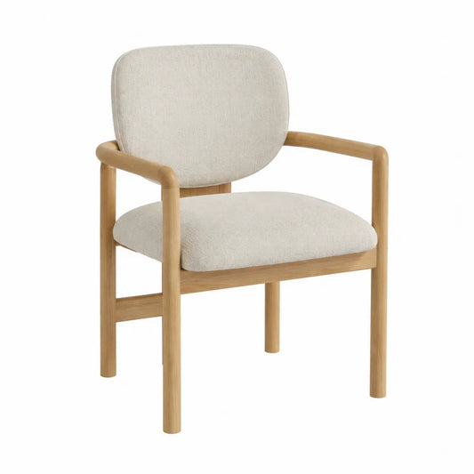 Sedia con braccioli in legno massello e tessuto beige