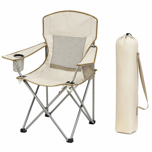 Sedia da campeggio pieghevole in metallo e poliestere beige con borsa