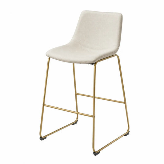 Sgabello in Tessuto Beige con Struttura in Metallo Oro