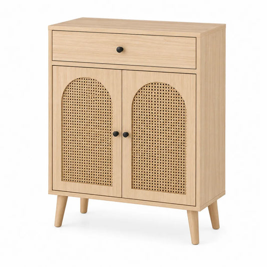 Mobile in legno e rattan con cassetto