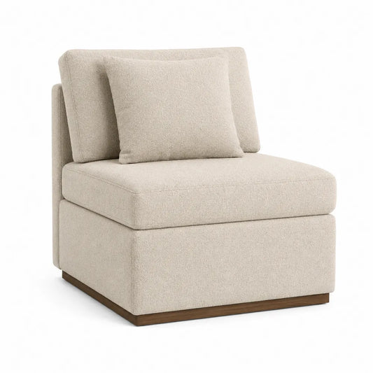 Poltrona Modulare in Tessuto Beige e Legno