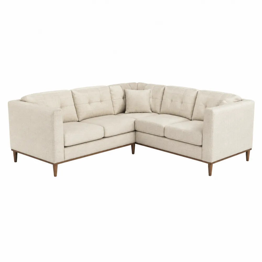 Divano angolare in legno e tessuto beige