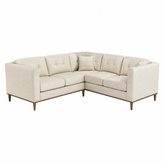 Divano angolare in legno e tessuto beige